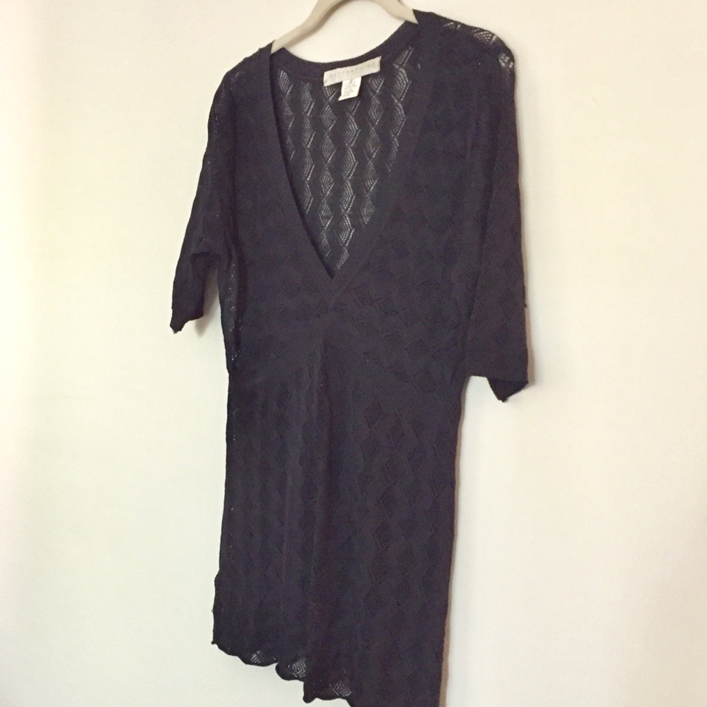 Black open weave pattern knit top Bette Paige S